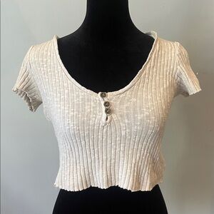 Women's Cream Ribbed Button-Up Top urban outfitters